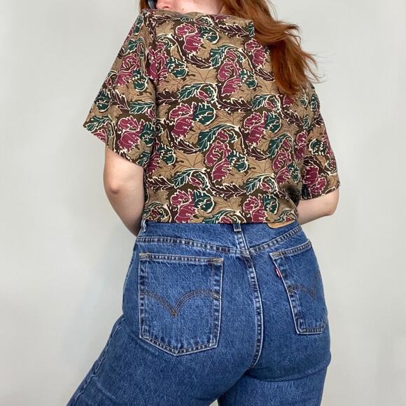 Vintage 80s Stunt Collections 100% Silk Neutral Brown Abstract Print Blouse Tee - Picture 4 of 13